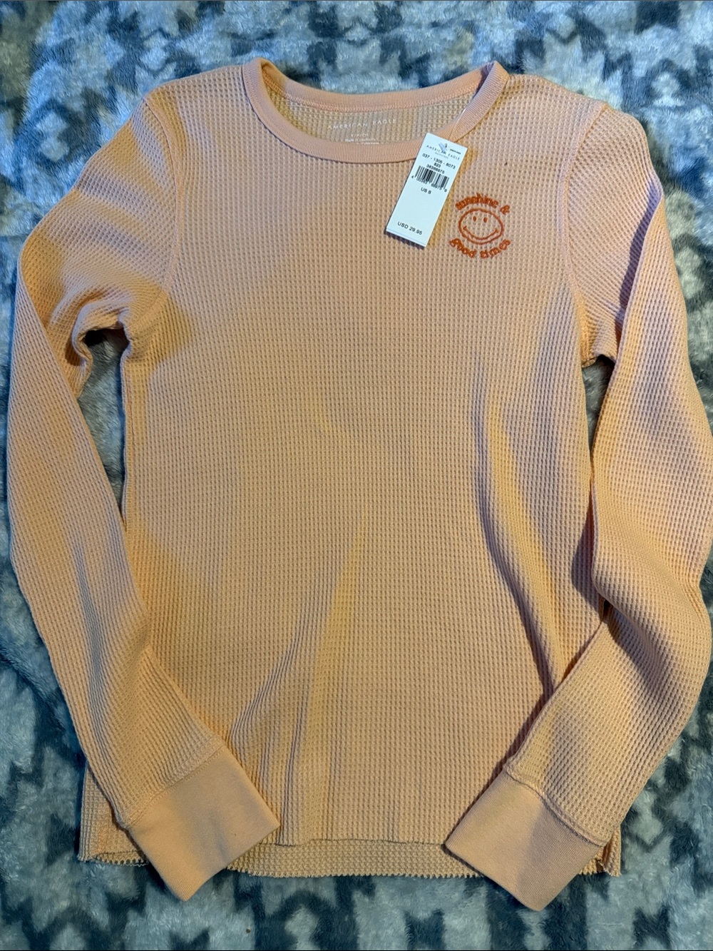 American Eagle Outfitters Peach Waffle Knit Long Sleeve Top